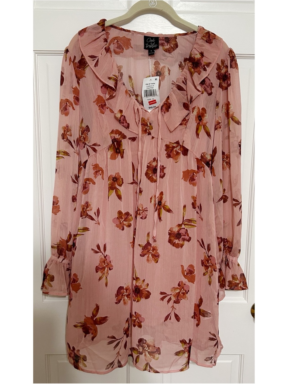 Cute Threads Pink Floral Ruffle Tunic Dress